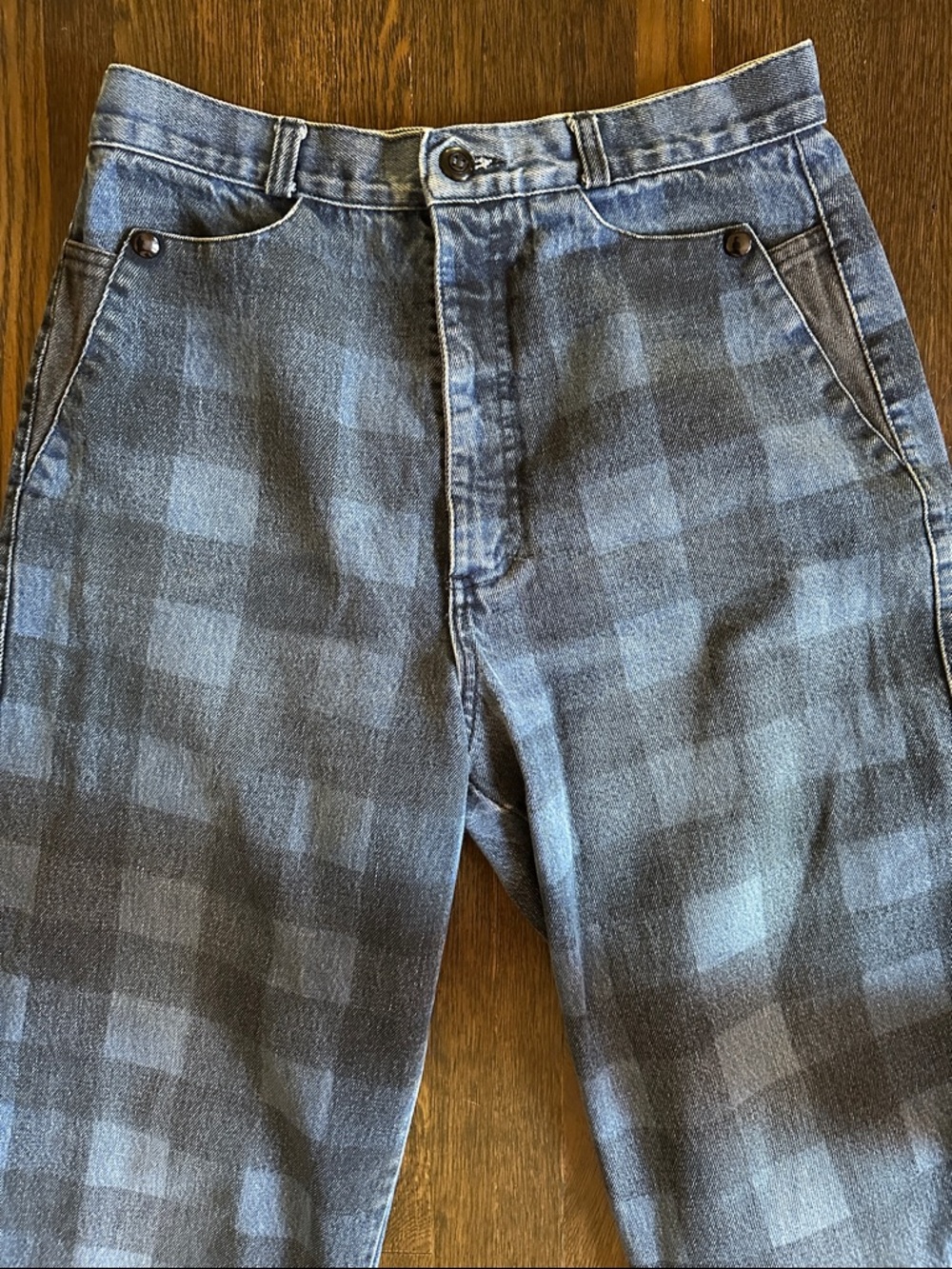 Vintage Women's High-Rise Blue Plaid Jeans Waist 29” - Picture 2 of 7